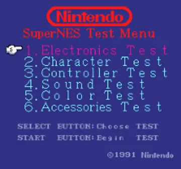 World Class Service Super Nintendo Tester (USA) screen shot title